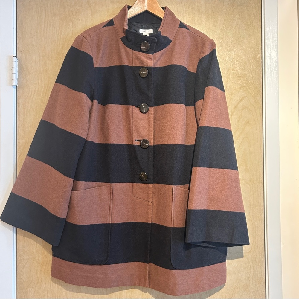 Vintage 90s Liz & Co by Liz Claiborne black and brown stripe coat